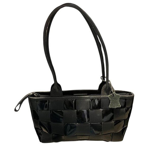 Boots N Bags Genuine Leather Rectangular Handbag Checkerboard Black Columbia - Picture 1 of 8